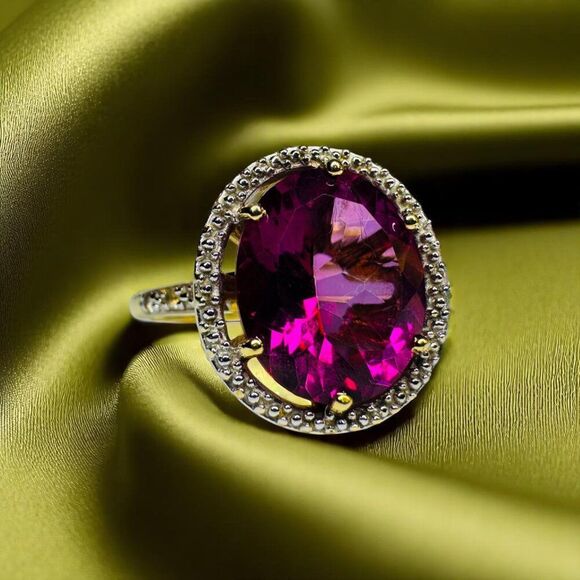 10K Gold -LARGE Natural Indian Garnet Ring - Sz 7 - 6.5CT Purple Rhodolite -3.9g - Picture 1 of 16